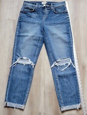 L'AGENCE Distressed Boyfriend Jeans in Medium Blue